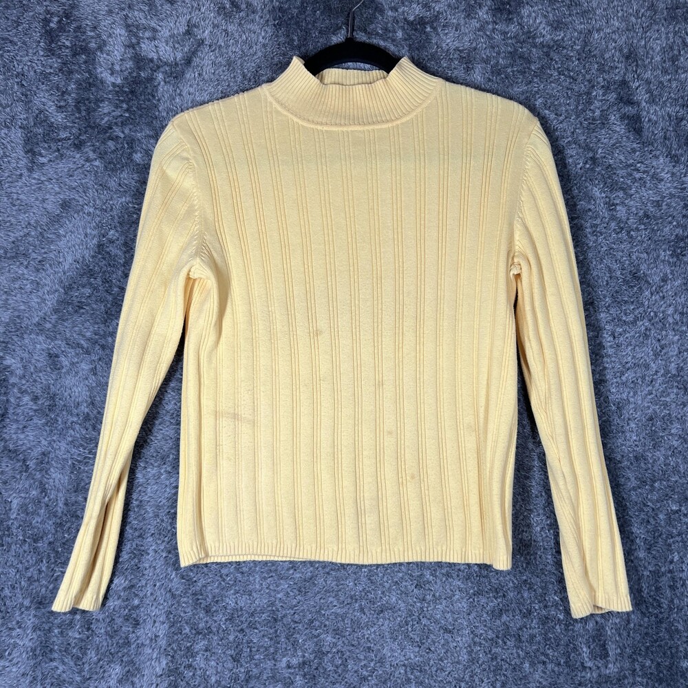 Talbots Sweater Pullover Womens S Yellow 100% Cotton Mock Neck Lightweight Knit